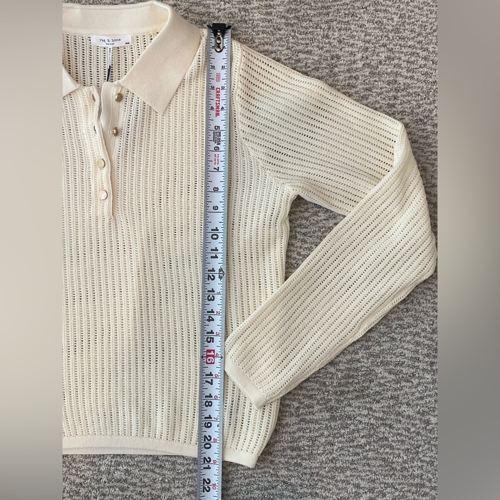 rag & bone Cream Open Knit Polo Style Summer Sweater Medium Cotton Blend NWT - Picture 11 of 12
